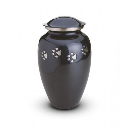 Brass - Pet Cremation Ashes Urn 1.5 Litres (Grey with Silver Pawprints)